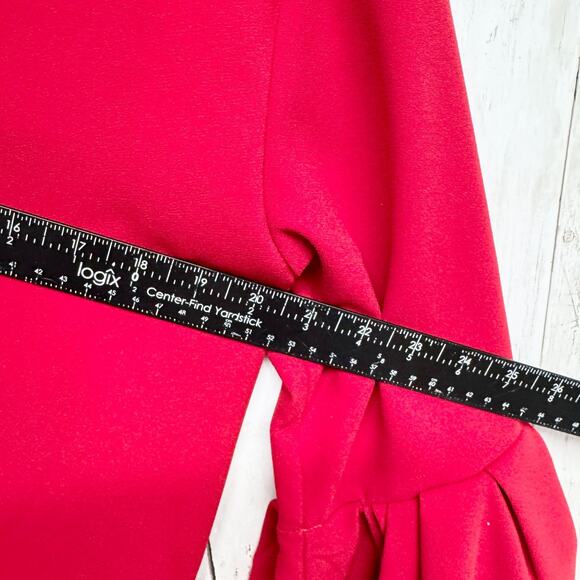 Zara Shirt Women Size Medium Red Boat Neck Bell Long Sleeve Peplum Blouse Preppy - Picture 4 of 5